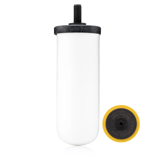 Bougie filtrante British Berkefeld Ultra Fluoride 7 pouces et sa base jaune